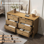 GarveeHome Farmhouse Brown Dresser for Bedroom with 6 Drawer, Double Dresser TV Stand with Vintage Handle, Wide Wood Dressers & Chests of Drawers, 6 Drawer Dressers for Bedroom, Living Room, Hallway