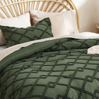 Bedsure Boho Comforter Set Queen - Olive Green Tufted Queen Size Comforter, 3 Pieces Farmhouse Shabby Chic Embroidery Bed Set, Soft Fluffy Geometric Pattern Bedding for All Seasons