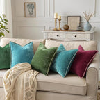 decorUhome Spring Chenille Soft Cozy Throw Pillow Covers 20x20 Set of 2, Modern Farmhouse Boho Velvet Decorative Pillow Cases with Stitched Edge for Couch Sofa Bed Home Decor, Forest Green