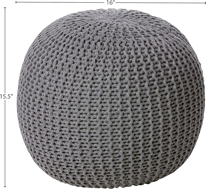 Urban Lifestyle | Large Round Cotton Knitted Ottoman Pouf Seat Cushion Home Decor Accent Seating Floor Pillow Soft Modern Living Room Furniture Hand Woven Cotton, Dark Grey