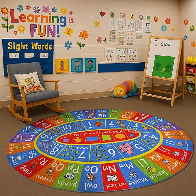 KC Cubs ABC Alphabet, Numbers and Shapes Educational Learning & Fun Game Play Area Non Slip Boy & Girl Kids Rug Carpet for Children Bedroom, Toddler Classroom & Baby Playroom Mat, Playtime Activity