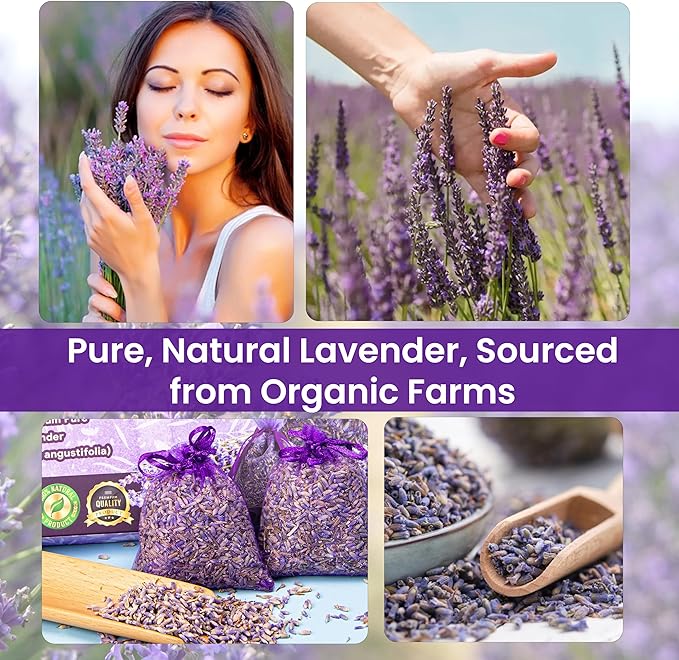 28 Pack Organic Lavender Sachet Bags for Drawers and Closets - Natural Fresh Dried Lavender French Potpourri Bags for Clothes Storage - Scented Sachets for Drawers, Wardrobes, Cars & Home