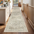 Hallway Runner Rug 2x12, Extra Long Washable Runner Rugs with Rubber Backing, Non Slip Runner, Vintage Rug Runners for Kitchen Laundry Room Entryway (Brown/Beige,2'x12')