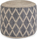 SIMPLIHOME Edgeley Round Pouf - 18 inch Wide Handwoven Jute and Cotton Ottoman in Grey and Natural, Boho-Style Footstool or Extra Seating for Living Room, Bedroom, or Kids Room, Assembled