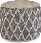 SIMPLIHOME Edgeley Round Pouf - 18 inch Wide Handwoven Jute and Cotton Ottoman in Grey and Natural, Boho-Style Footstool or Extra Seating for Living Room, Bedroom, or Kids Room, Assembled