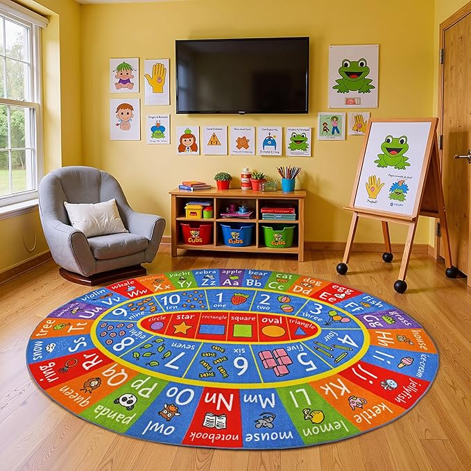 KC Cubs ABC Alphabet, Numbers and Shapes Educational Learning & Fun Game Play Area Non Slip Boy & Girl Kids Rug Carpet for Children Bedroom, Toddler Classroom & Baby Playroom Mat, Playtime Activity