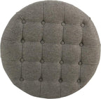 Homepop Home Decor | Button Tufted Woven Round Storage Ottoman | Ottoman with Storage for Living Room & Bedroom (Dark Gray)