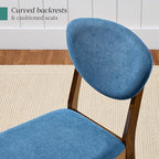 Best Choice Products Dining Chairs Set of 2, Mid-Century Modern Upholstered Wood, Armless w/Seat Cushion, Padded Backrest - Walnut/Ocean Blue