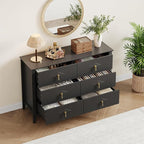 GarveeHome Fluted Dresser for Bedroom, 47.2 Inch Wide 6-Drawer Wood Dresser, Modern Chest of Drawers, Storage Organizer Cabinet for Living Room, Hallway, Entryway, Black