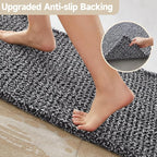 Black and White Bathroom Rugs, Waffle Bath Mat Non Slip Washable Super Absorbent Quick Dry Boho Farmhouse Bathroom Decor, 36"x24" Black and White