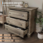 GarveeHome Grey 3 Drawer Dresser for Bedroom, Wide Chest of Drawers with Vintage Handle, Wood Dresser Wide Nightstand for Living Room