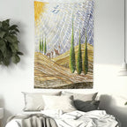 Ambesonne Italian Tapestry, Van Gogh Style Italy Valley Rural Fields European Scenery Painting Print, Fabric Wall Hanging Decor for Bedroom Living Room Dorm, 30" X 45", Tan Blue Green