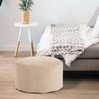 Howard Elliott Round Pouf Ottoman Foot Rest With Cover, Round Stuffed Foot Stool Filled with Polyester Fiber, Fluffy Comfortable Soft Seating for Living Room & Bedroom, 22 x 22 x 12 Inch, Bella Sand