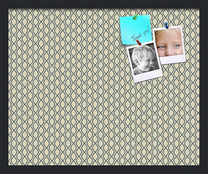 PinPix 22x18 Inch Cork Bulletin Board. This Decorative Framed Pin Board Comes with Yellow and Blue Waves Design and a Satin Black Frame. Ideal for Home Office Decor or Message Board (PinPix-321)