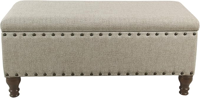 HomePop Large Storage Bench with Nailhead Trim - Taupe and Cream