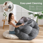 35" Washable Floor Pillow Cushion for Adults, Meditation Cushion Pillow, Extra Large Round Floor Sitting, Removable Tufted Corduroy Cover, for Tatami Living Room or Yoga, Dark Grey, Machine Washable