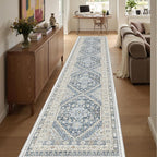 Washable Runner Rug 2.5x14, Non-Slip Long Kitchen Mats for Floor, Vintage Rug for Entryway, Soft Hallway Runner for Dining Room, Bedroom, Living Room(Blue/Beige,2.5'x14')