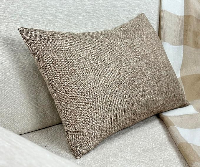 Aiking Home Woven Fine Faux Linen Throw Pillow Cover, Size 12"x18", Wheat