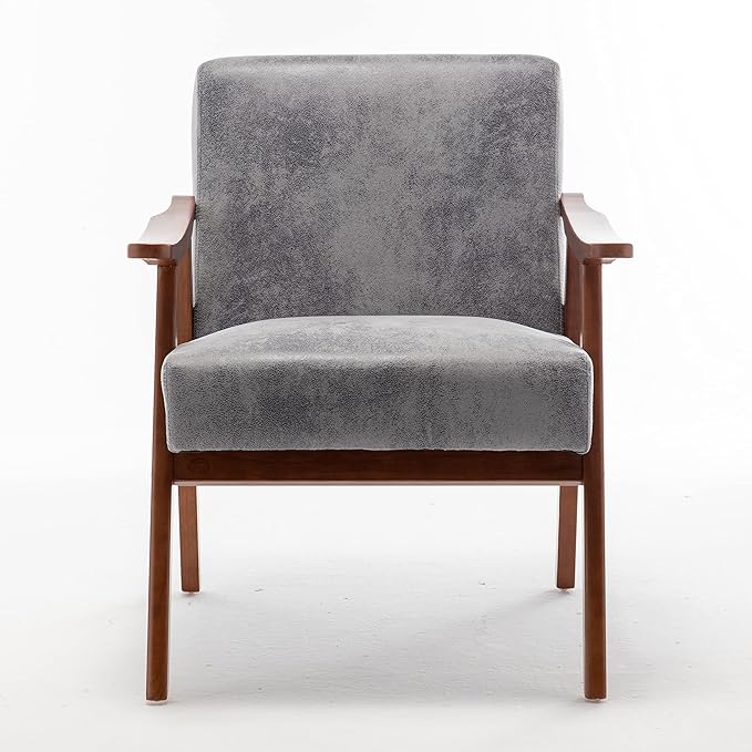 Accent Chair with Microfiber Upholstery and Solid Wood Frame, Classic Mid-Century Modern Living Room Furniture for Extra Seating, Spotted Grey