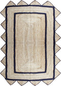 Scalloped Edge Rug, Hand Woven Natural Jute Area Rug, 9x15 Ft Beige & Black Braided Sisal Kilim Rugs for Living Room, Kitchen, Entryway, Farmhouse