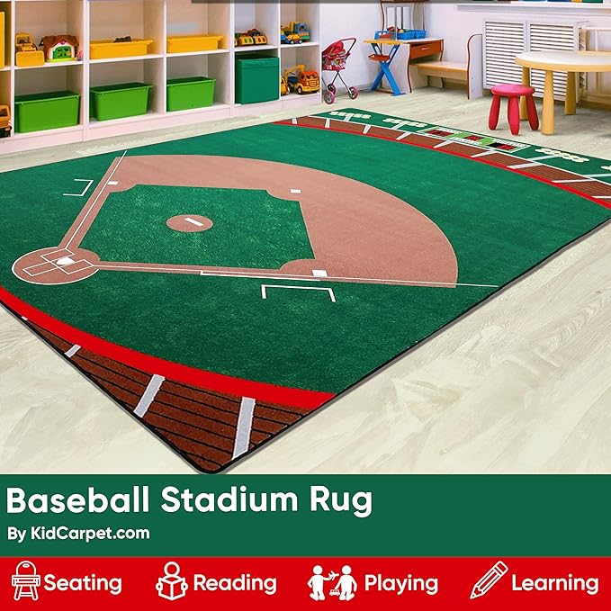 KIDCARPET.COM Baseball Stadium Decorative Classroom Rug | Modern Accent Carpet for Preschool Reading Corner Decor, 6' x 8'6"