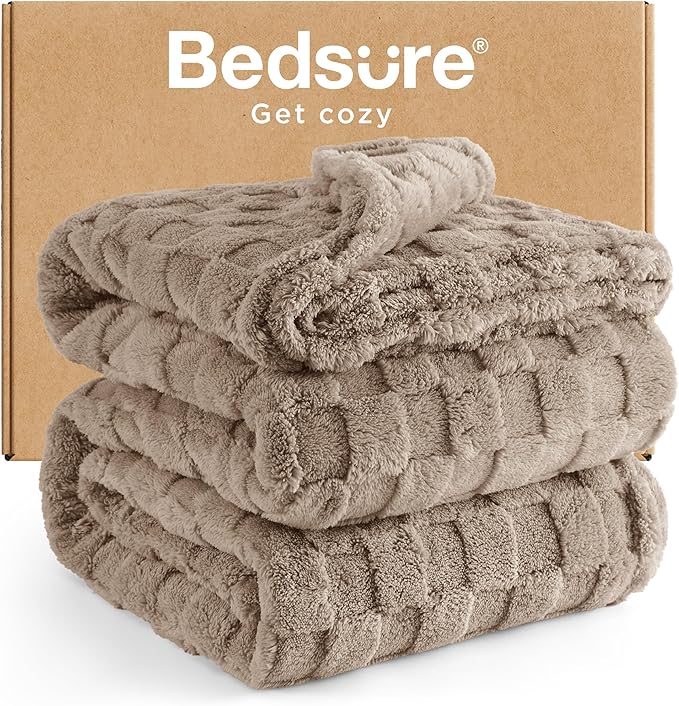Bedsure GentleSoft Blankets Queen Size for Bed - Super Soft Cozy Blanket for Women Men Girls, Large Fuzzy Fleece Throw for Bedroom Decor, Light Brown, 90x90 Inches