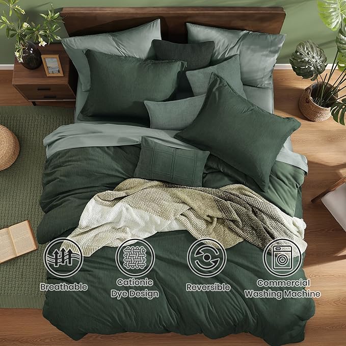 Monbix California King Comforter Set - 7 Pieces Cationic Dyeing Deep Forest Bed in a Bag Cal King Bed Sets with Comforter, Sheets, Pillowcases & Shams, Reversible Bedding Comforters Sets