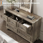 GarveeHome Grey Dresser for Bedroom, 7 Drawer Dresser, Wooden Chest of Drawers with Deep Drawers, 47 in Long Dressers TV Stand, Modern Dressers Organizer with Vintage Handle for Living Room, Hallway
