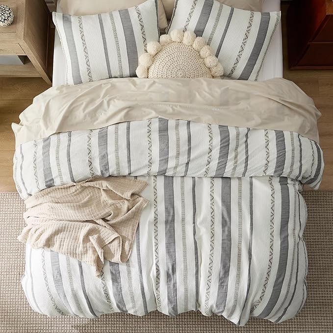 Bedsure Waffle Weave Duvet Cover Queen - 100% Cotton Boho Duvet Cover Set with 2 Pillowcases - Extra Soft Cream White Textured Comforter Cover with Zipper Closure (Queen, 90"x90")