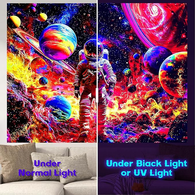 NYZE Astronaut Space Tapestry for Bedroom, BlackLight Tapestry Room Decor Wall Tapestries, Cool Galaxy Planet Wall Hanging, Wall Hanging for Men Guys Gamer Room Dorm Living Room 59in×51in