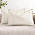 decorUhome Chenille Spring Throw Pillow Covers 12x20 Set of 2, Thick Textured Slubby Neutral Decorative Pillow Covers with Elegant Design for Couch, Sofa, Living Room, Cream White