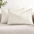 decorUhome Chenille Spring Throw Pillow Covers 12x20 Set of 2, Thick Textured Slubby Neutral Decorative Pillow Covers with Elegant Design for Couch, Sofa, Living Room, Cream White
