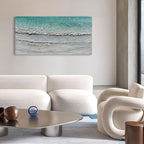 Art Hand-Painted Blue and White Ocean Landscape Oil Painting Modern Abstract Canvas Art Home Wall Decoration 24x48 inches