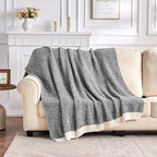 CozeCube Super Soft Fullfy Microfiber Reversible Knitted Blankets, Warm Cozy Fuzzy Plush Throw, Black and White Melange Throw Blanket for Couch Bed Sofa, 50" x 60"