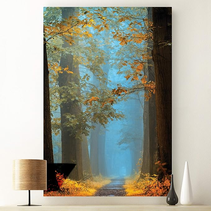 Renditions Gallery Nature Canvas Wall Art Home Paintings & Prints Misty Orange Blue Avenue Glam Modern Wall Hanging Artwork Decorations for Bedroom Dining Office Kitchen - 24"x36" LT06