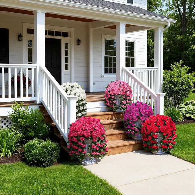 Artificial Fake Flowers Geraniums for Outdoors Spring Decor, 2 PCS Faux Hanging Plants Pink Outdoor Silk Flowers UV Resistant Realistic Trailing Vines for Outside Planters Porch Patio Garden Balcony