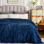 Oversized King Fleece Blanket 120x120 Inches, Seamless Soft Cozy 3D Jacquard Flannel Blanket 10'x10' Extra Large for Bed, Sofa, Couch, Travel & Camping, California King Throw, Blue