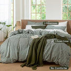 MooMee Gingham Duvet Cover Set 100% Washed Cotton Linen Like Textured Breathable Durable Soft Comfy Modern Checkered Design (Forest Green Gingham, Twin 68"x90")