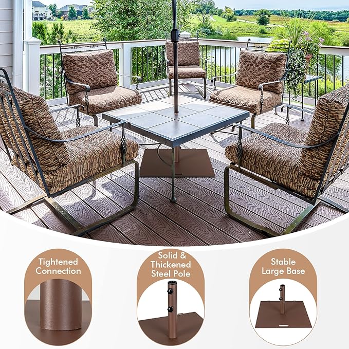HAPPYGRILL 50 LBS Patio Umbrella Base, 24” Outdoor Square Market Umbrella Base Umbrella Holder with 1.6”/1.9” Adapters, 2 Tightening Knobs, 2 Built-in Wheels, Carry Handle