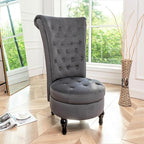 Royal High-Back Velvet Accent Chair for Vanity with Storage and Luxurious Upholstery, Retro Design and Versatile Usage for Livingroom, Bedroom, Lounge and Office, Grey