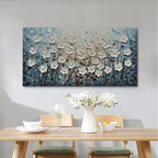 White Flower Canvas Wall Art Painting Hand-Painted Contemporary Art Works Living Room, Bedroom, Dining Room Wall Decoration 24x48 Inch