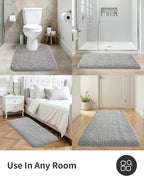 ILANGO Grey Bathroom Rugs 60" × 24" Non Slip & Super Absorbent Extra Thick Soft, Washable Bath Carpet Runner for Floor, Microfiber Plush Shaggy Bath Mats with Rubber for Bedroom Bathtub Shower Room