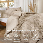 Bedsure Tufted Boho Comforter Set Queen Size - Khaki Boho Bed Set, GentleSoft™ 3 Pieces Farmhouse Shabby Chic Embroidery Bedding, Gifts for Woman, Soft Jacquard Queen Comforter for All Seasons