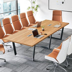 Sturdy Conference Table with Cable Management Grommets Modern Rectangle Office Meeting Table with Wood Tabletop and Metal Frame & Legs- Easy Assembly Boardroom Table (Natural, 10 Foot)