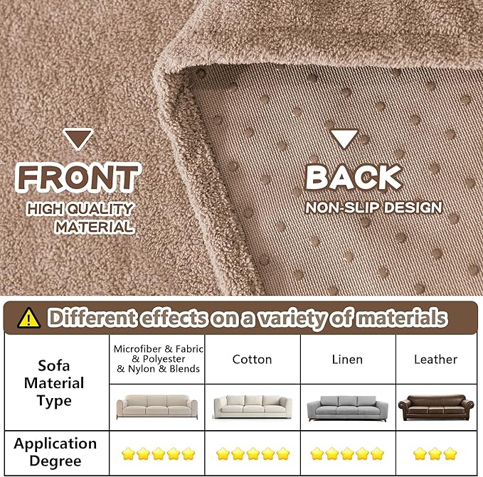MYSKY HOME Armchair Couch Cover, Sofa Covers Washable Couch Covers for Dogs Sofa Cover Sofa Slipcovers Non Slip Furniture Protector Cover, Soft Thick Sofa Throws, 71" x 91", Khaki