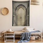 Ambesonne Moroccan Tapestry King Size, Aged Door Geometric Pattern Doorway Design Entrance Architectural Oriental Style, Wall Hanging Bedspread Bed Cover Wall Decor, 88" X 88", Sepia Black