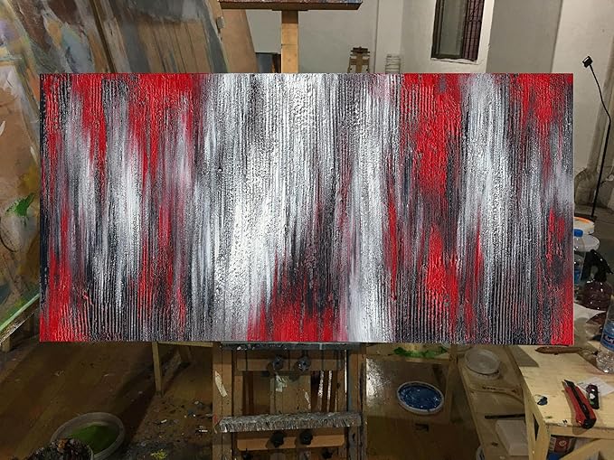 MyArton Large Abstract Red Black White Canvas Wall Art Modern Hand Painted Textured Oil Painting Framed Ready to Hang 60x30inch for Living Room Decor for Bedroom Decoration