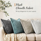 decorUhome Chenille Throw Pillow Covers 24x24 Set of 2, Thick Textured Slubby Neutral Decorative Pillow Covers with Elegant Design for Couch, Sofa, Living Room, Dark Grey