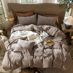 MooMee Wavy Striped Duvet Cover Set 100% Washed Cotton Linen Like Textured Breathable Durable Soft Comfy (Brown, Twin 68"x90")