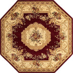 Rugs.com Chateau Collection Rug – 8' Octagon Red Medium Rug Perfect for Living Rooms, Kitchens, Entryways